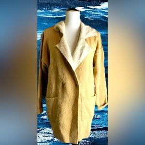 Free People Tan Brown Knit Wool Alpaca Cardigan Cardicoat Sweater Jacket sz S